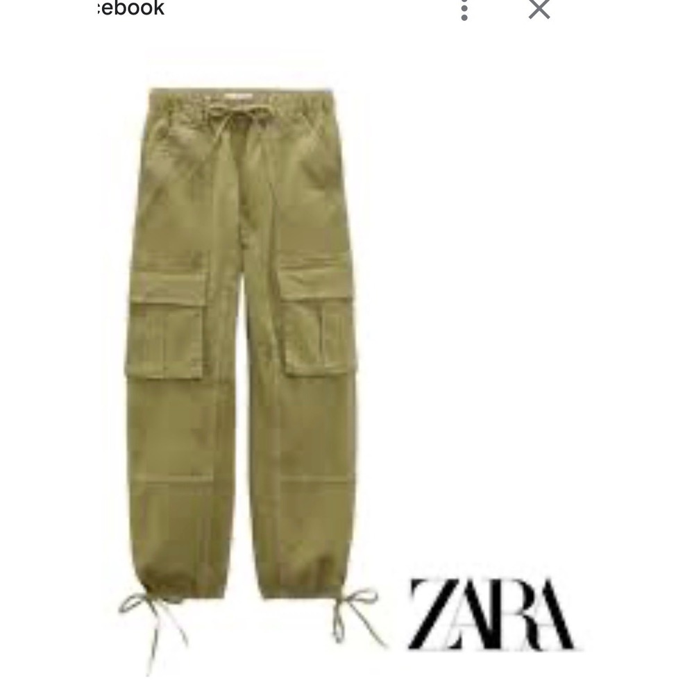 Zara Womens‎ Olive Green High Waisted Cargo Pants Utility Drawstring 2 Gorpcore